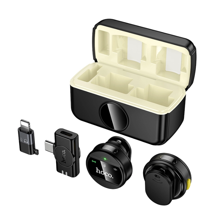 Hoco L22 Magnetic Dual Wireless Lapel Microphone (USB-C & Lightning / iP, ENC Noise Reduction)